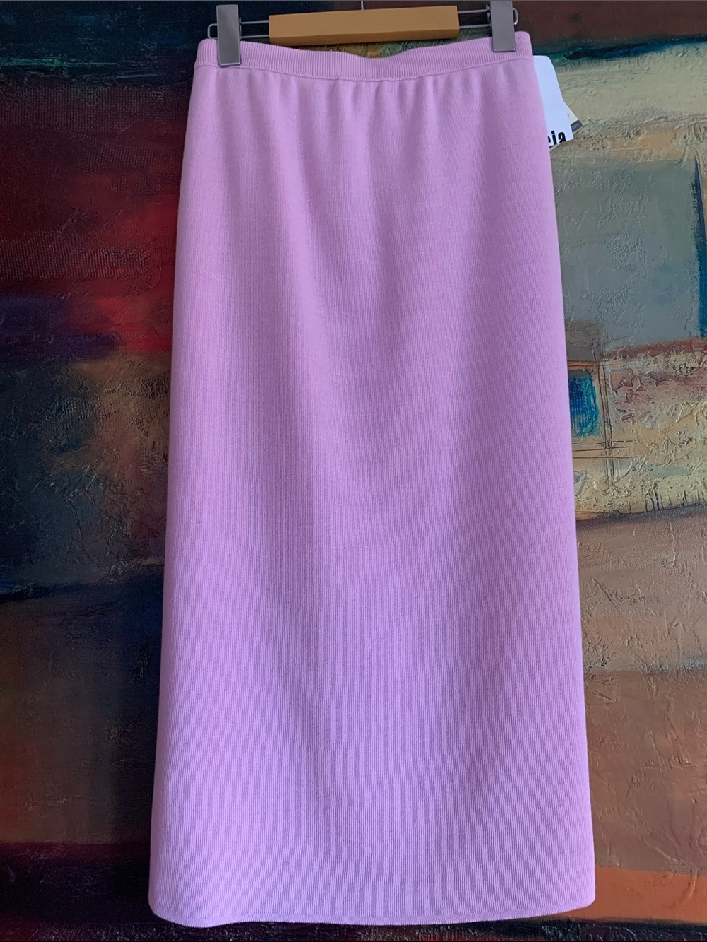 NWT Vintage LUCIA Pink Wool Blend Lined Ribbed Midi Skirt, Sz 16